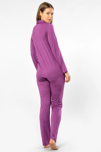 TÜREN Polka Dot Viscose Shirt Collar Long Sleeve Women's Pajamas Set