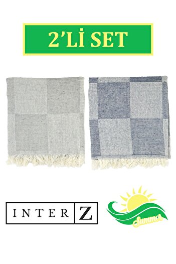 INTER Z Set of 2 Checkerboard Patterned - 70x155 Cm Beach Towels and Loincloth