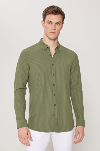 ALTINYILDIZ CLASSICS Ανδρικό πουκάμισο Χακί Slim Fit Slim Fit με γιακά 100% βαμβάκι
