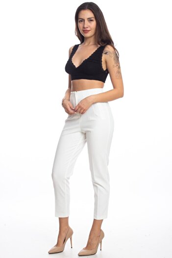 ZARAZA High Waist Clamp Detailed Trousers