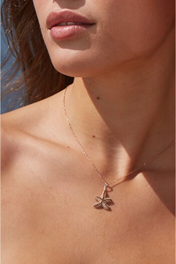 Joy of Jade Denizyıldızı - Sunshine Starfish Kolye, 1 mik Rose Gold Kaplama - Şampanya  Zirkon Taş - Latte