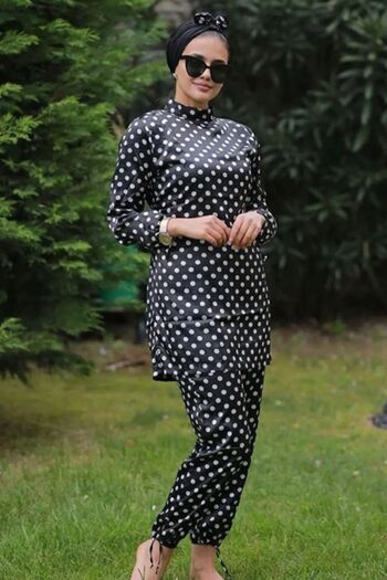 TrendParis Satin Hijab Swimsuit - Black Polka Dot