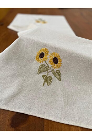 Soft Colours Organic Raw Linen Runner - Authentic Embroidered, 100% Cotton, 40x100 Cm