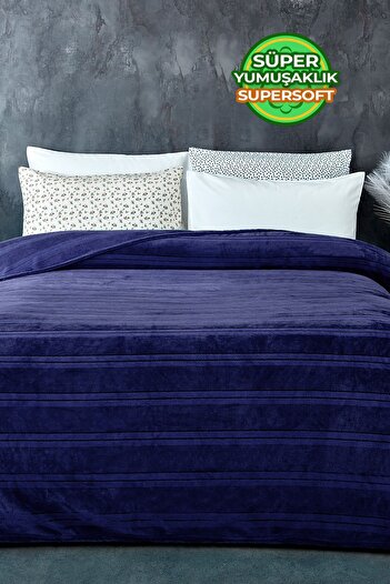 Evlen Home Collection Mayer Supersoft М'яка односпальна ковдра Покривало для ліжка Темно-синій Лазурний