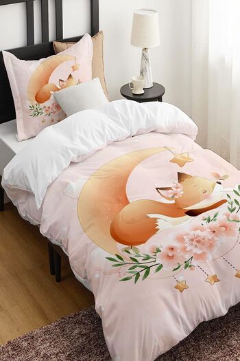 Else Dekor Bohemian Fox Blue Coffee Patterned Single Children's Duvet Cover Set Without Sheets