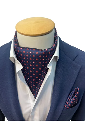TMFASHİON Men's Daisy Patterned Ascot Scarf and Pocket Handkerchief Set with Neck Cover