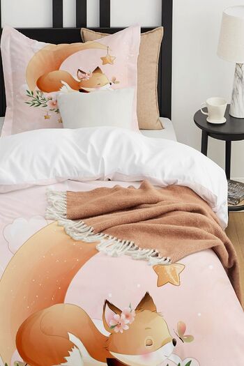 Else Dekor Bohemian Fox Blue Coffee Patterned Single Children's Duvet Cover Set Without Sheets