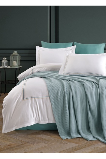 Dantela Florentino Embroidered White/Mint Duvet Cover and Pike Set