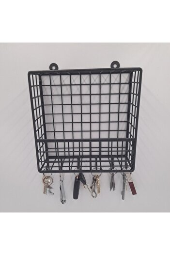 GO DEKOR Large Size Cute Metal New Model Wall Shelf with 6 Hooks - 22x22x7