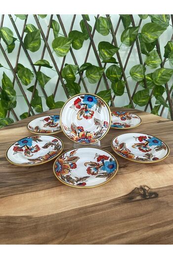 GÜRCÜGLASS Çiçek Desen Beyaz 6 Adet Çay Tabağı 12,5 Cm.