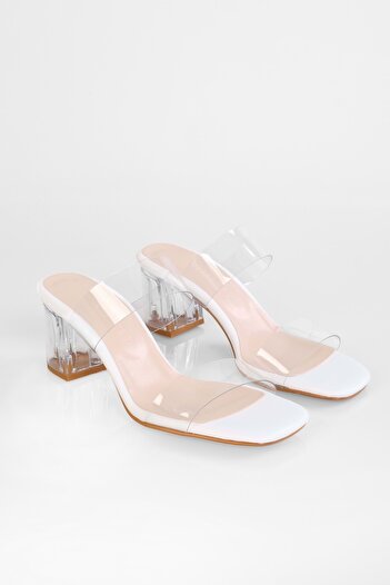 Shoeberry White Transparent Banded Rake Women's Heeled Slippers