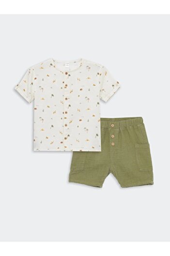LC Waikiki Prevailing Collar Short Sleeve Shirt and Shorts for Baby Boy - Set of 2