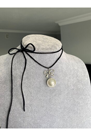 Pinky Lady Coquette aesthetic drawstring pearl choker necklace
