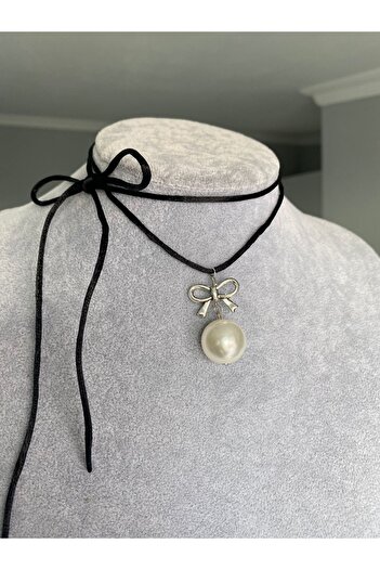 Pinky Lady Coquette aesthetic drawstring pearl choker necklace