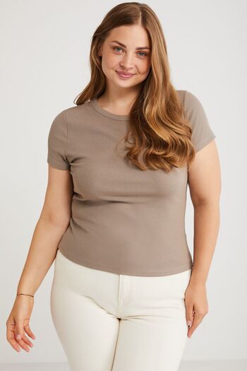 ETHIQUET Hanny Mink Camisole Large Size T-Shirt - Crew Neck, Regular Fit