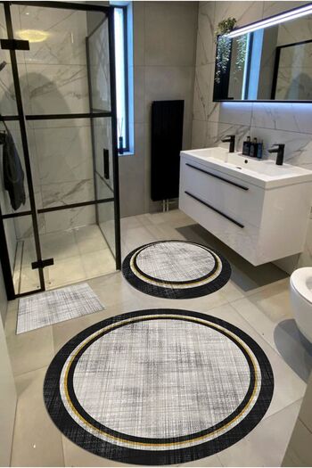 Ardizayn Sapphire - Cotton Woven Sole Round Bathroom Carpet (100X100-60X60-40X60 CM SET OF 3)