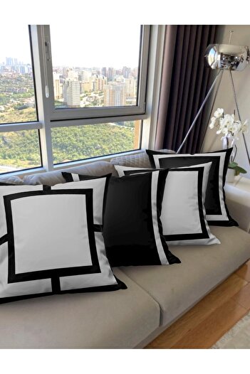 Ardizayn Modern - (Gri - Siyah) Kadife Kumaş 4'lü Kırlent Kılıfı (43x43 cm) - Çift Taraflı Baskı