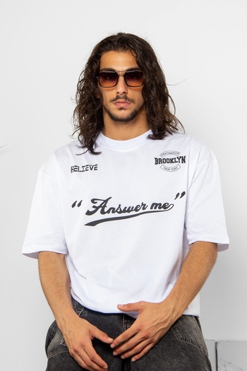 Sekizbiraltı Λευκό μπλουζάκι με στάμπα Brooklyn Oversize Unisex