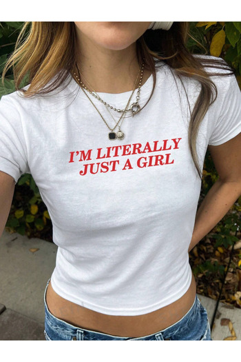 BukuriCO Women's I'M Literally Just a Girl Printed Flexible Crop T-Shirt