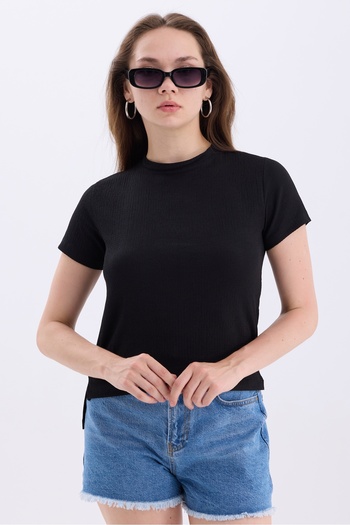 MD trend Crew Neck Short Sleeve Crop Women's Blouse
