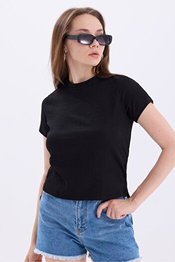 MD trend Crew Neck Short Sleeve Crop Women's Blouse