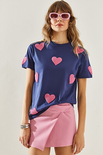 Bianco Lucci Süzene Heart Κεντημένο Γυναικείο T-Shirt Basic -60251208