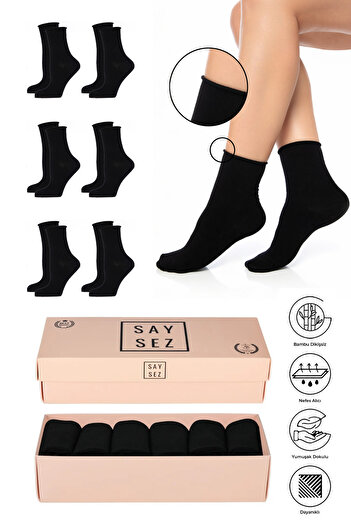SAYSEZ Premium Bamboo Women's Socks - Black, Elasticless and Socket Seamless Set of 6