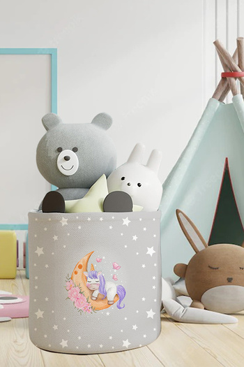 Talia Home Unicorn Patterned Children's and Baby's Room Organizer - Toy and Dirty Basket Tlas-079