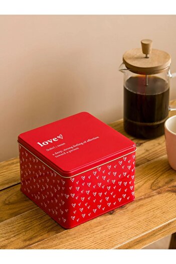LC Waikiki Printed Metal Storage Container 12x27 cm Valentine's Day collection red storage organizing with heart