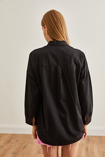 Olalook Heart Patterned Black Palm Shirt - GML-19001225