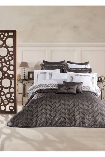 Dantela Anthracite Emily Jacquard Fiber Bedspread Set