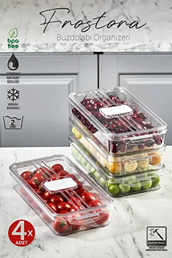 Eva Mia 4x Transparent Frostora Refrigerator Organizer with Lid - Storage Container and Organizer