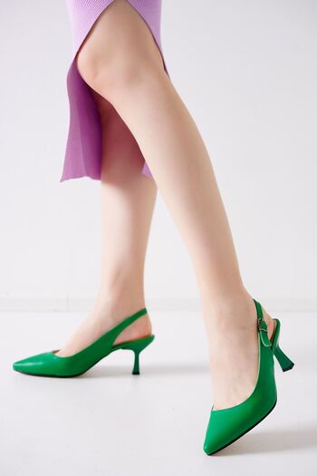 MASSOLE Summer Slingback Stiletto Green Leather
