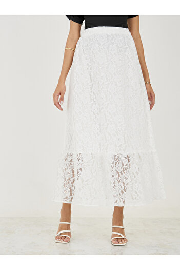 Styli Lace Insert Maxi Skirt with Elastic Waistband
