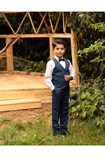 RİNDO Boy's Vest+White Shirt+Pants+Bow Tie Fabric Suit