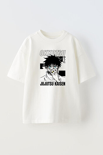 THEWERT Λευκό μπλουζάκι με στάμπα Okkotsu Unisex Oversize βαμβακερό