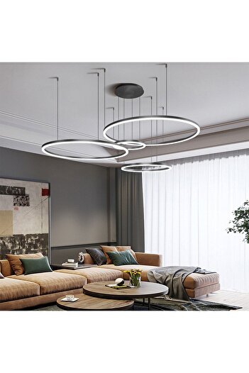 CATLUZ Siyah Çember Ø40,60,80,100cm Yuvarlak Sarkıt Avize,modern Aydınlatma,dekoratif 3000k