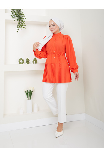 VOLT CLOTHİNG Women's Front Buttoned Pleated Princess Sleeve Hijab Tunic