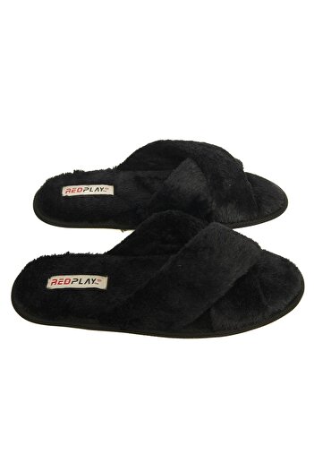 RedPlay Women's Indoor Slippers Cross Tape Chinchilla Soft Non-Slip Sole