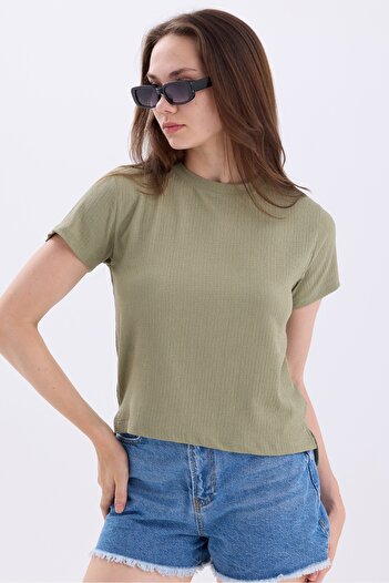 MD trend Crew Neck Short Sleeve Crop Women's Blouse