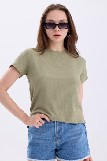 MD trend Crew Neck Short Sleeve Crop Women's Blouse