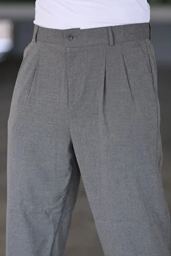 Bürke School Grease Gray Double Pleated - Comfortable Wide Leg Baggy Pants with Elastic Waist