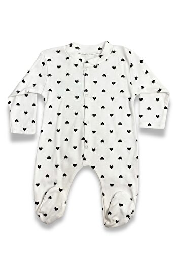 ADABEBEK Heart Patterned 100% Cotton Jumpsuit with Booties
