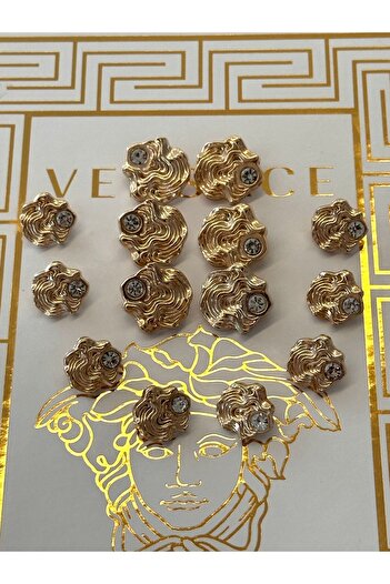 ODDA TASARIM ATÖLYESİ Gold Blazer Jacket - Button Set with Pattern on the Design and Crystal Stone Detail