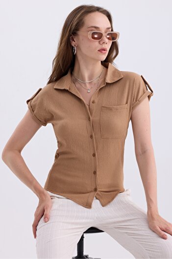 MD trend Basic Bat Sleeve Wrapped Fabric Women's Shirt - With Pockets