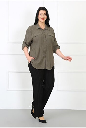 By Alba Collection Women's Khaki Wrap Fabric Large Size Shirt