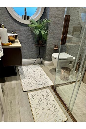 YTR HOME Glitter Bamboo Αντιολισθητική Δερμάτινη Βάση Dust Stain Resistant Σετ 2 Σετ χαλάκι μπάνιου λεκάνης τουαλέτας