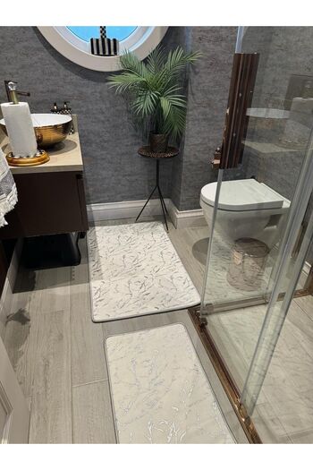 YTR HOME Glitter Bamboo Non-Slip Leather Base Dust Stain Resistant Set of 2 Toilet Bowl Bath Mat Set