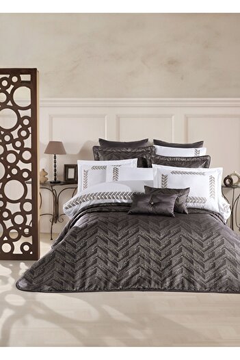 Dantela Anthracite Emily Jacquard Fiber Bedspread Set
