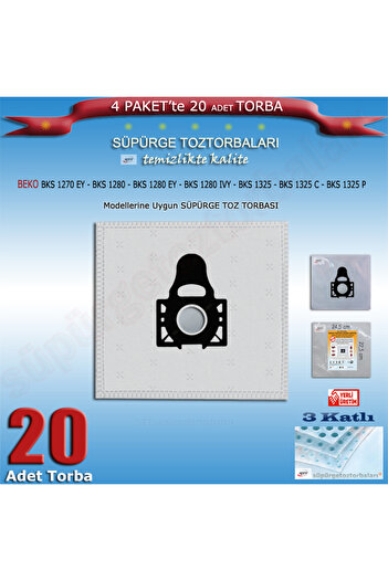 Beko BKS 1270 EY -1280 - 1280EY - 1280IVY - 1325 - 1325C - 1325P Συμβατή ηλεκτρική σκούπα Σακούλα σκόνης 20 τεμάχια